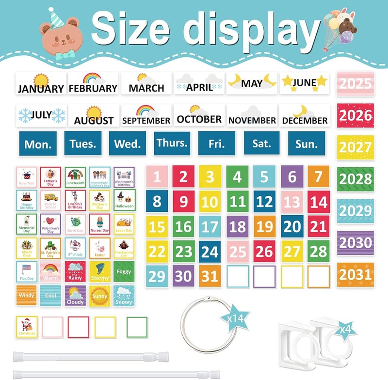EggSun 96 Cards Classroom Bulletin Board Decorations Set for Teachers,Flip Calendar with Holder for Classroom,Adjustable Calendar,Preschool Elementary Home Decor Supplies（Rainbow） - Image 2